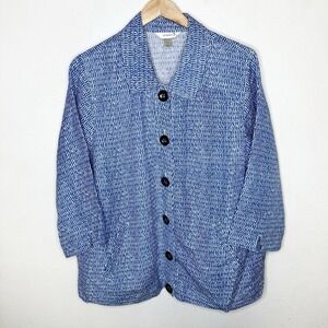 CJ Banks Blue White Patter‎ Jacket Linen Rayon Pockets Coastal Women's 1X Beach